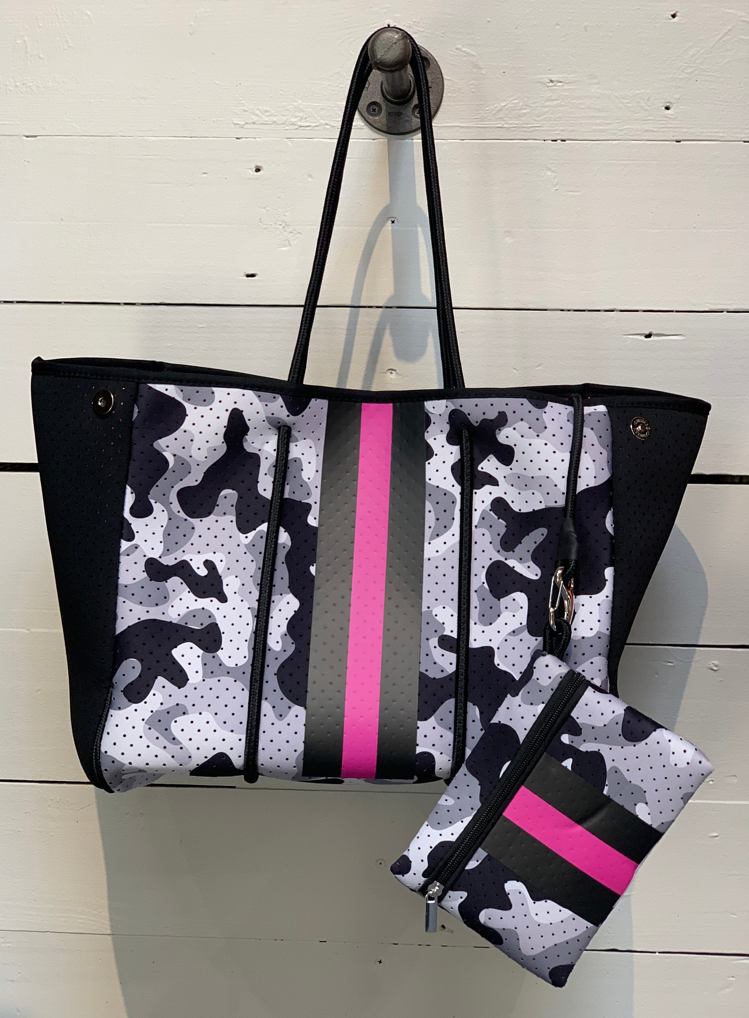 PARKER HYDE BLACK GREY CAMO NEOPRENE TOTE Vickie B s on Main