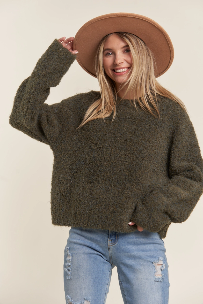 WARM N COZY OVERSIZED FUZZY SWEATER GREEN